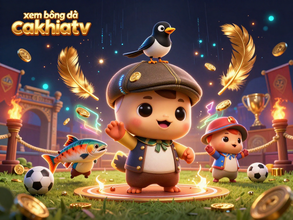xem bóng đá cakhiatv captures exciting betting scenes with cartoon characters amidst vibrant gaming elements.