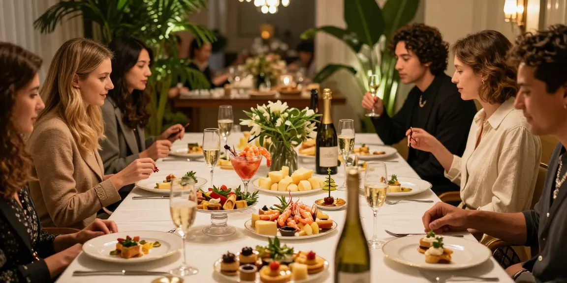 Tilltugg till Champagne på elegant middagsbjudning med gourmet snittar och bubblande drycker.