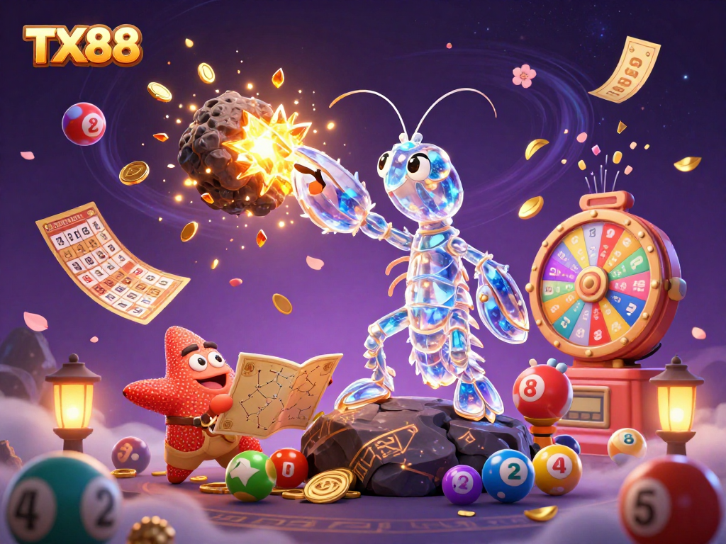 Experience jackpots with the vibrant TX88 universe in this engaging 3D scenario.