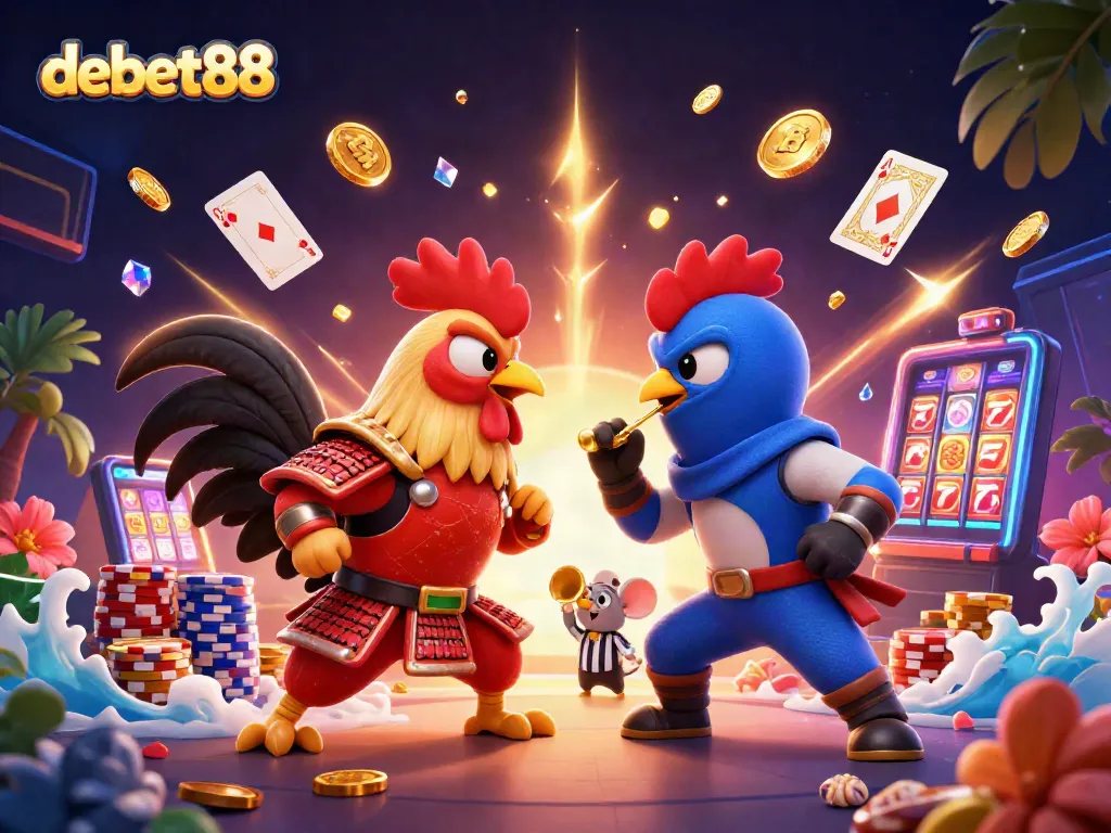 Engage with debet88's action-packed cartoon cockfighting showdown featuring vibrant graphics.