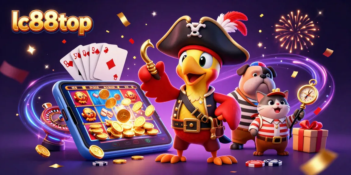 Join the adventure at lc88top with a joyous pirate scene filled with colorful casino elements!