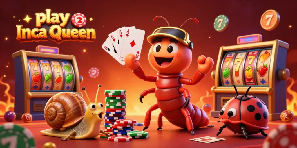 Experience play Inca Queen with vibrant casino elements and a lively dealer scene.